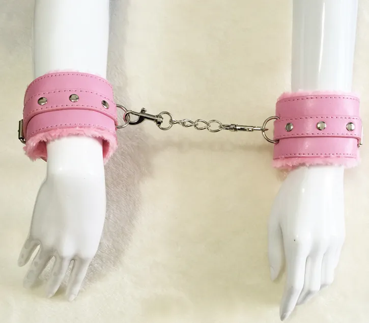 Leather BDSM Couples Handcuffs with Chain
