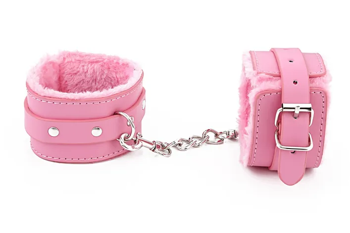 Leather BDSM Couples Handcuffs with Chain