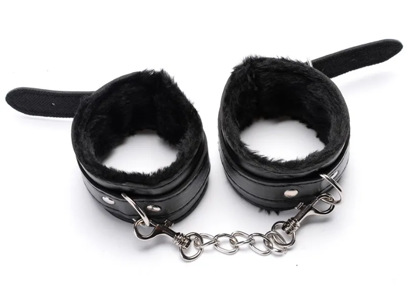 Leather BDSM Couples Handcuffs with Chain