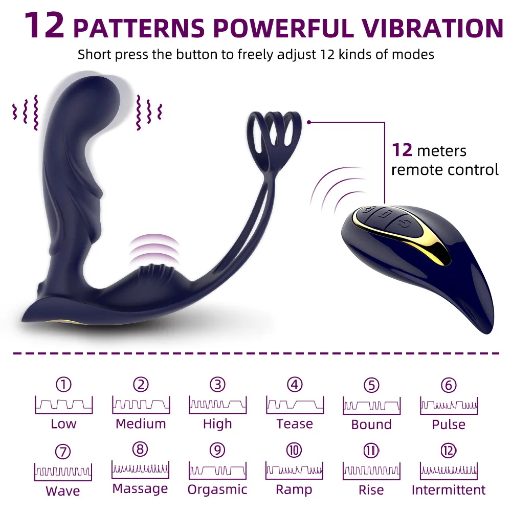 Prostate Massager Men Sex Toy with Cock Ring & Remote Control