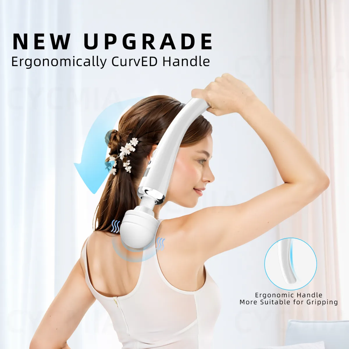 Ergo-Curve Pro Wand Massager, 20 Pattern Rechargeable with Easy-Reach Curved Handle