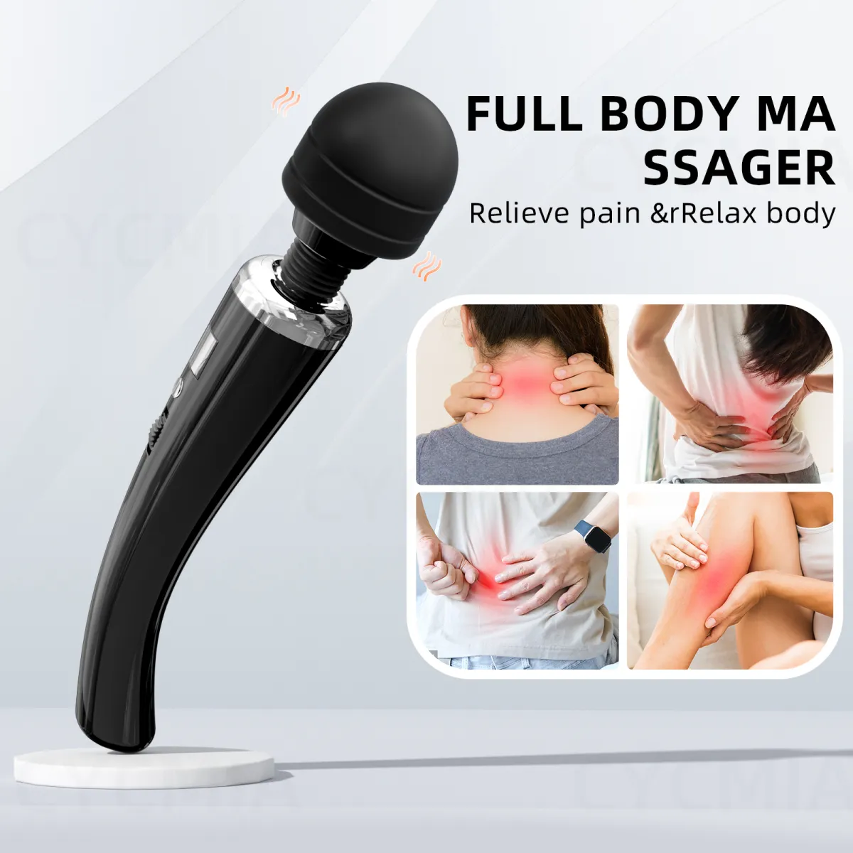 Ergo-Curve Pro Wand Massager, 20 Pattern Rechargeable with Easy-Reach Curved Handle