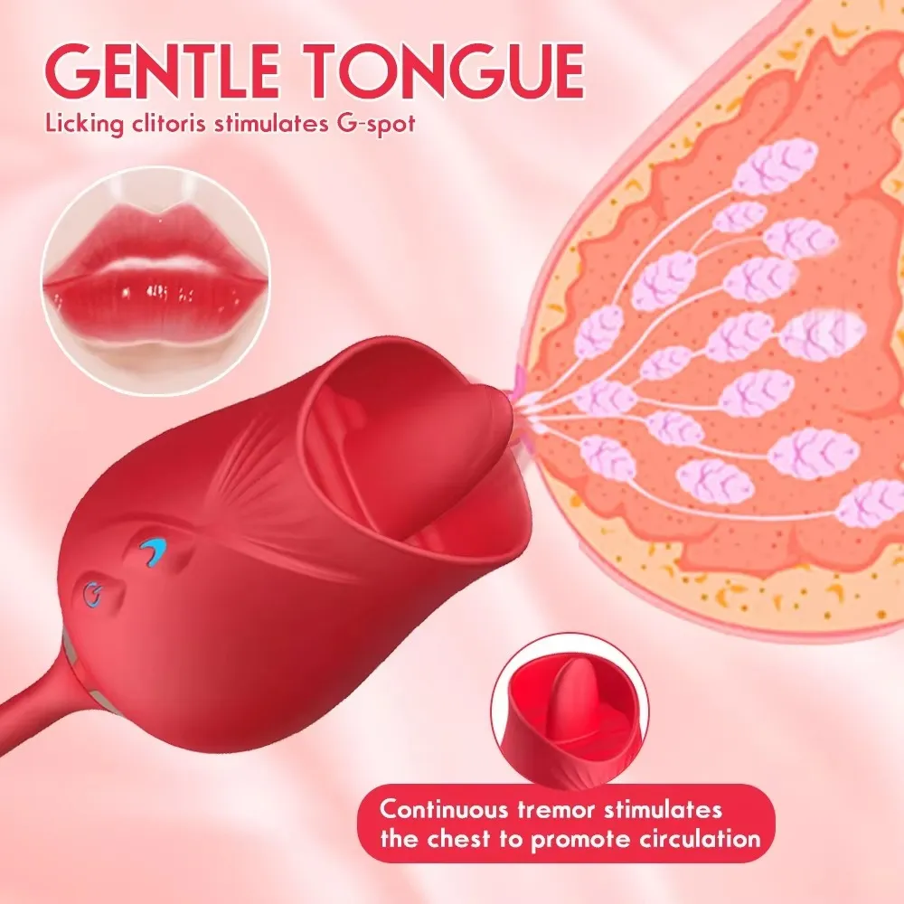Rose Vibrator with Thrusting Dildo. USB Magnetic Charging | Rechargeable Rose